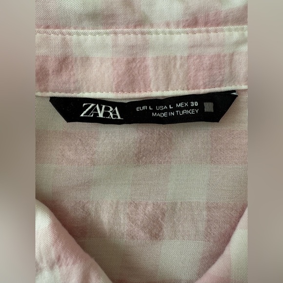 Zara Cotton Blend Gingham Pink White Checkered Button Down Blouse Size Large - Picture 3 of 12